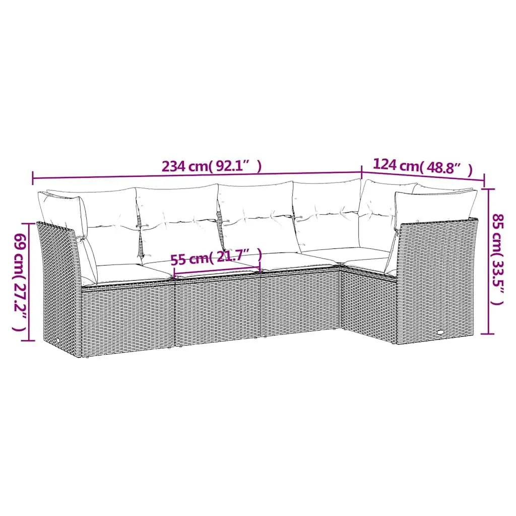 Garden Sofa Set 5 Piece Outdoor Furniture Patio Lounge Black Poly Rattan Modular