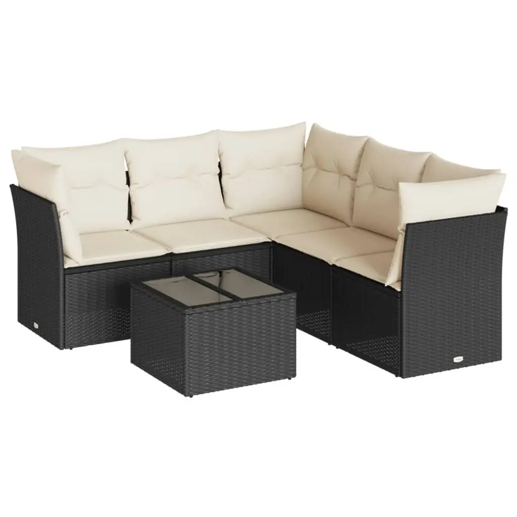 Garden Sofa Set 6 Piece Outdoor Furniture Black Poly Rattan Modular Patio