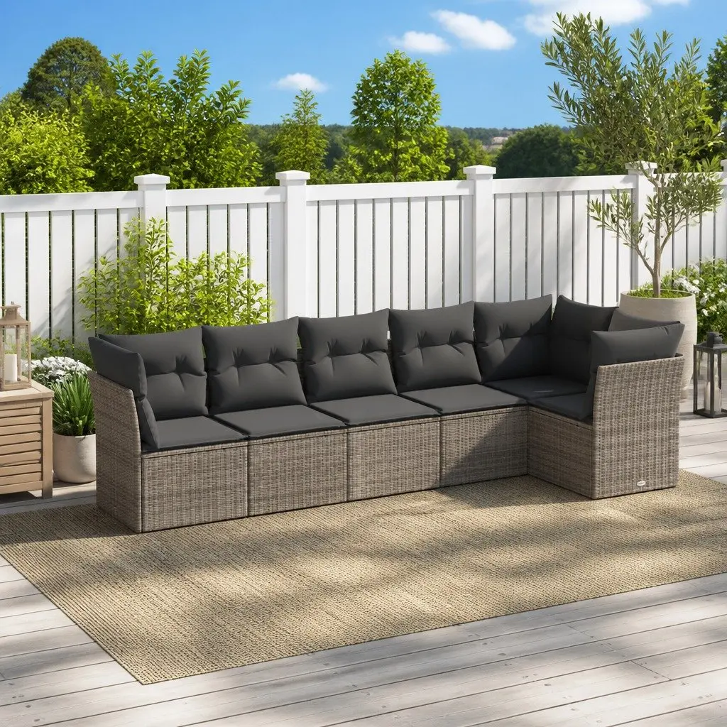 Modular Garden Sofa Set Grey Poly Rattan 6 Piece Outdoor Furniture