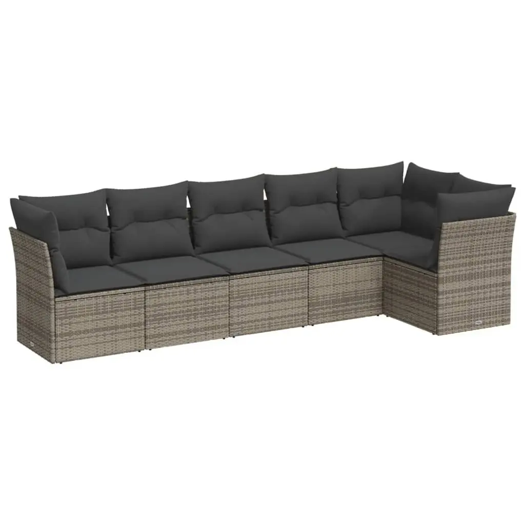 Modular Garden Sofa Set Grey Poly Rattan 6 Piece Outdoor Furniture