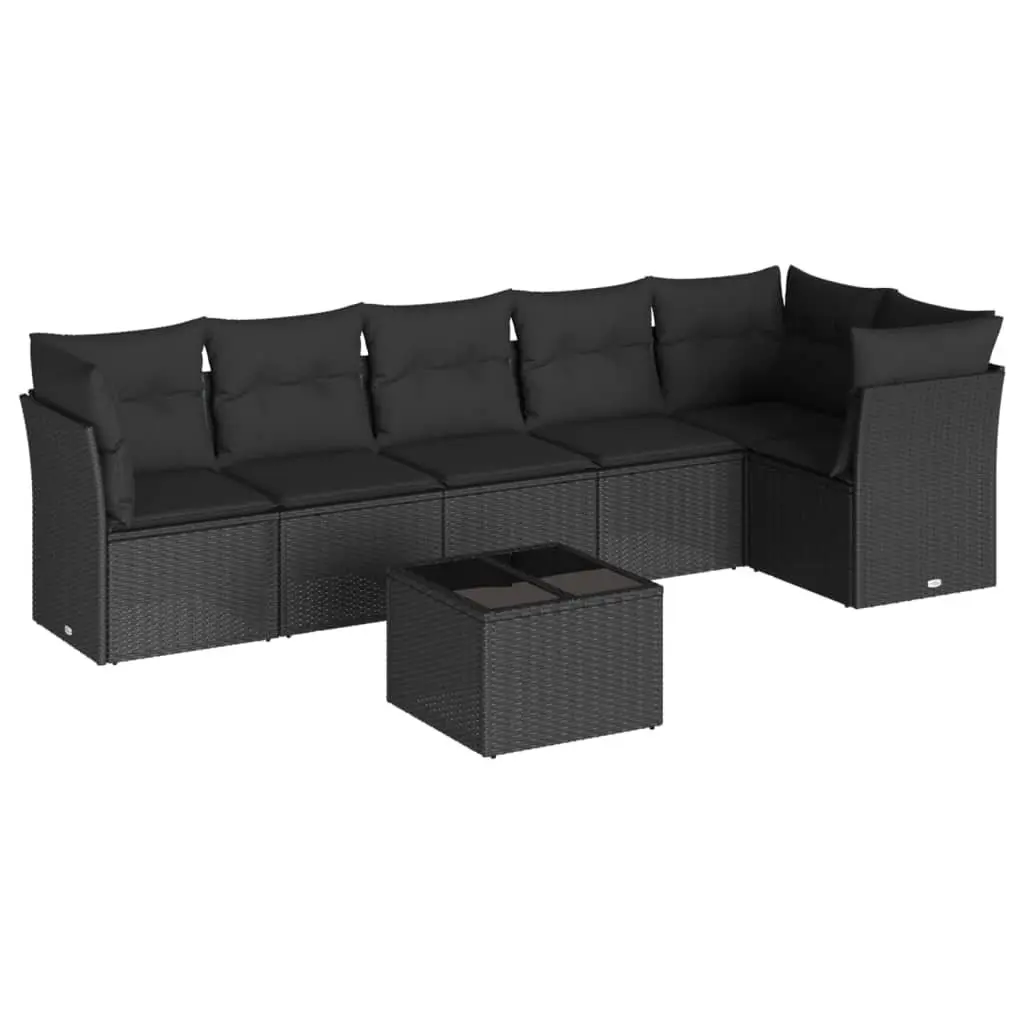 Garden Sofa Set 7 Piece Outdoor Furniture Black Poly Rattan with Cushions