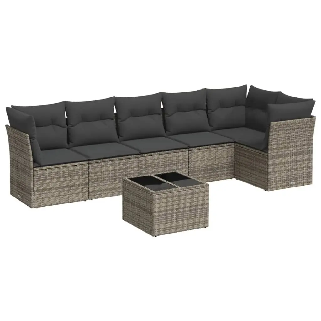 Garden Sofa Set Modular 7 Piece Outdoor Furniture Grey Poly Rattan with Storage