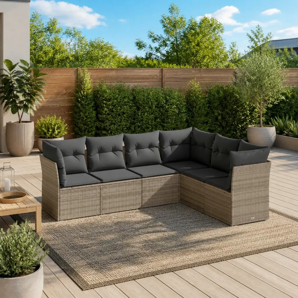 Garden Sofa Set 6 Piece Outdoor Furniture Grey Poly Rattan Modular Patio Seating