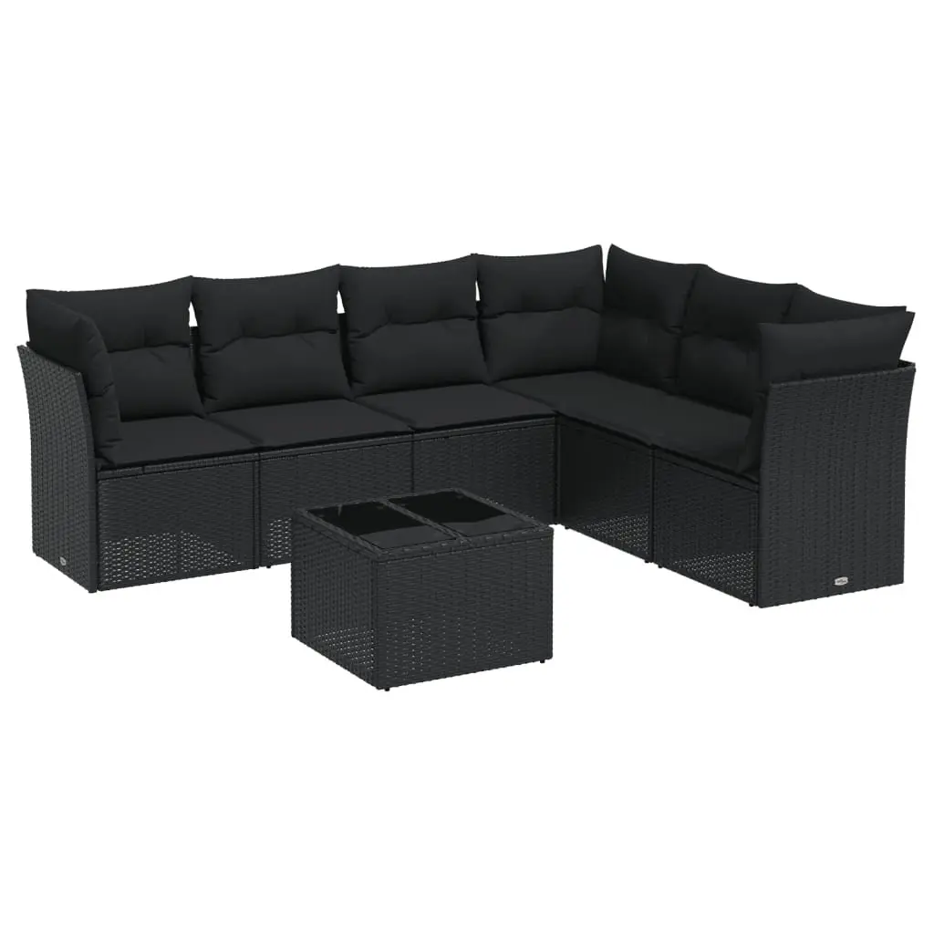 7 Piece Garden Sofa Set with Cushions Storage Black Outdoor Furniture Patio