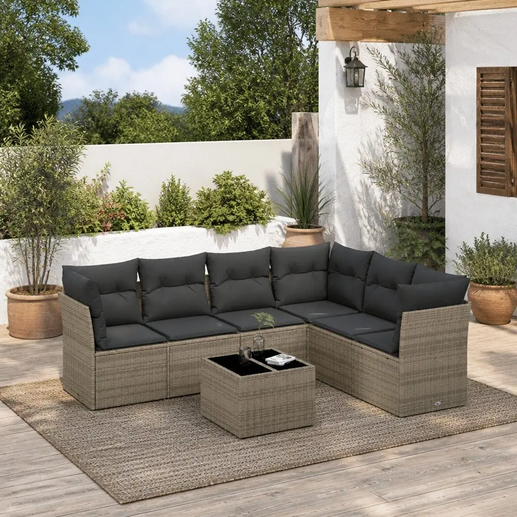Garden Sofa Set 7 Piece Outdoor Furniture Patio Lounge Grey Poly Rattan Modular