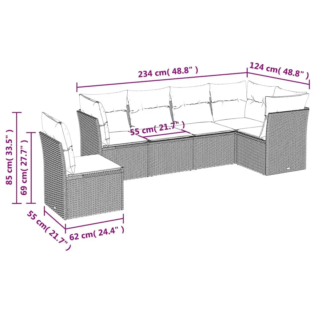 6 Piece Garden Sofa Set Outdoor Furniture Patio Seating Black Poly Rattan