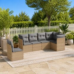 Garden Sofa Set 6 Piece Outdoor Furniture Patio Seating Beige Poly Rattan