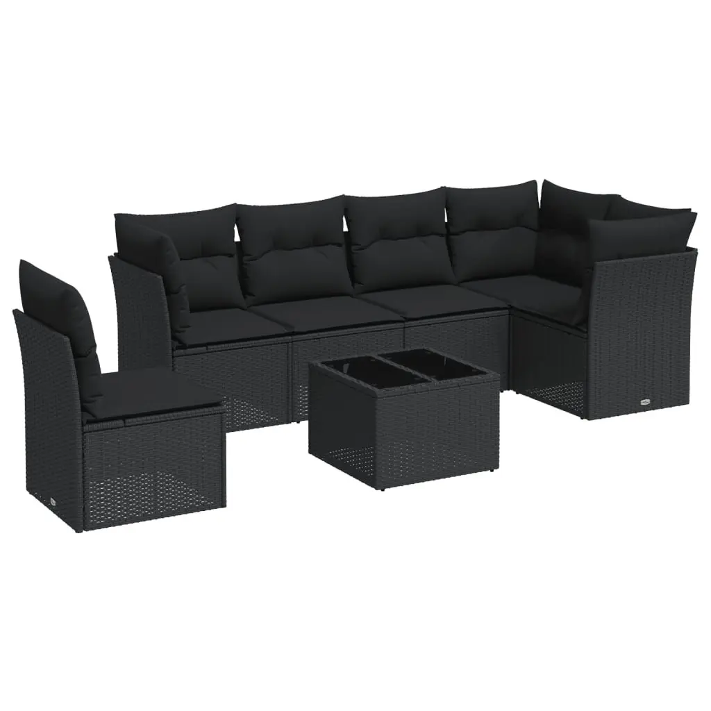 7 Piece Modular Outdoor Sofa Set Black PE Rattan with Cushions