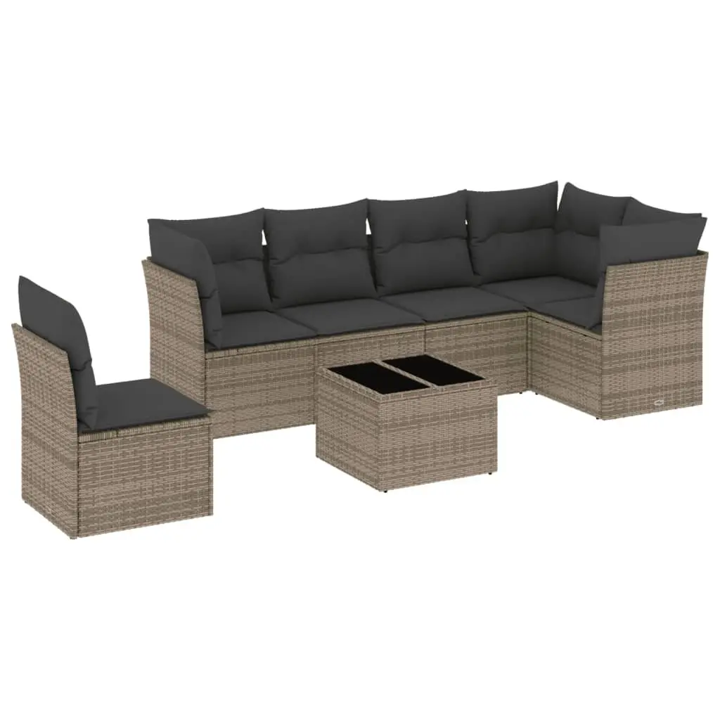 7 Piece Garden Sofa Set Grey Poly Rattan Outdoor Furniture with Cushions