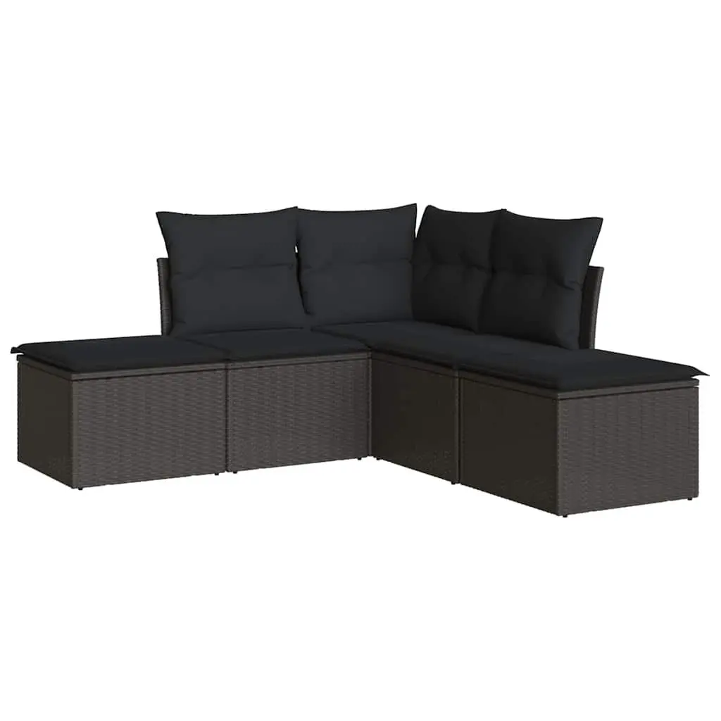 Garden Sofa Set 5 Piece Outdoor Furniture Black Poly Rattan Patio Seating with