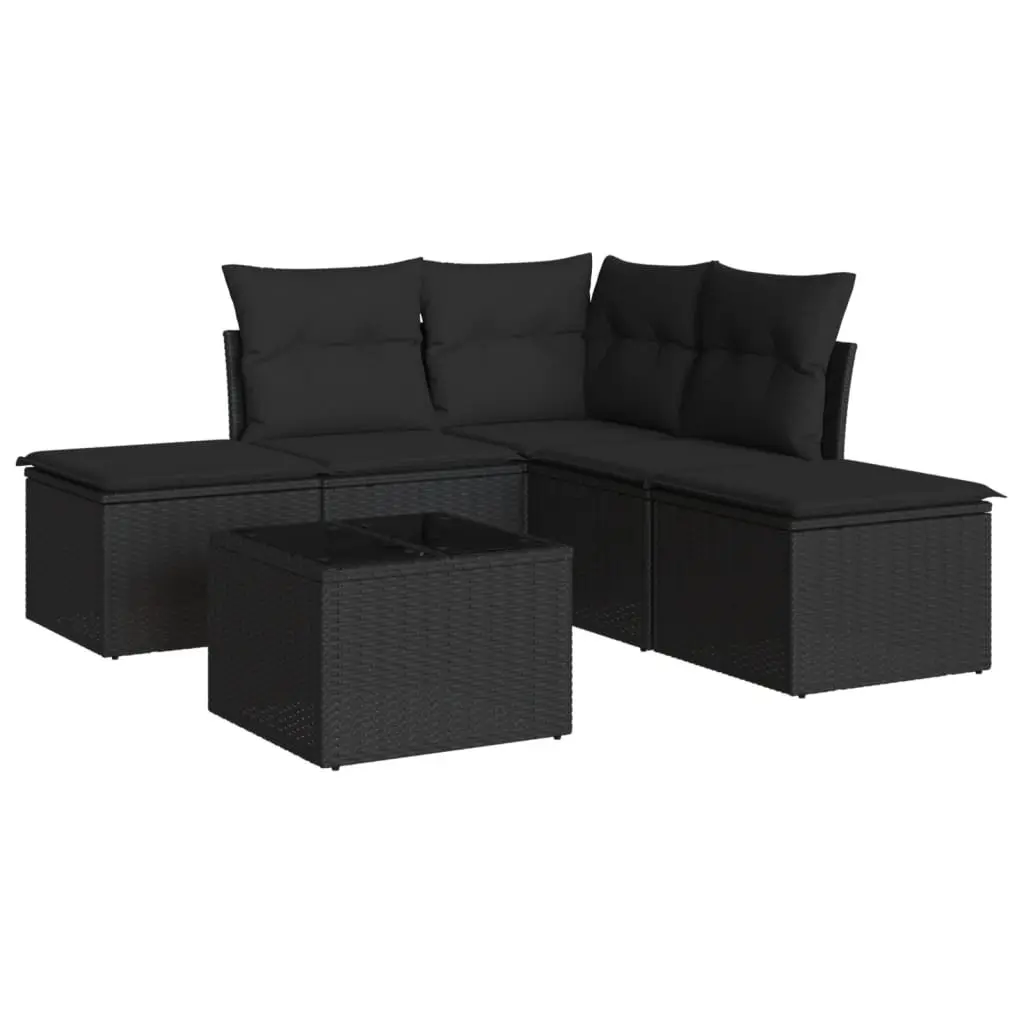 Garden Sofa Set 6 Piece Outdoor Furniture Black Poly Rattan Patio with Cushions