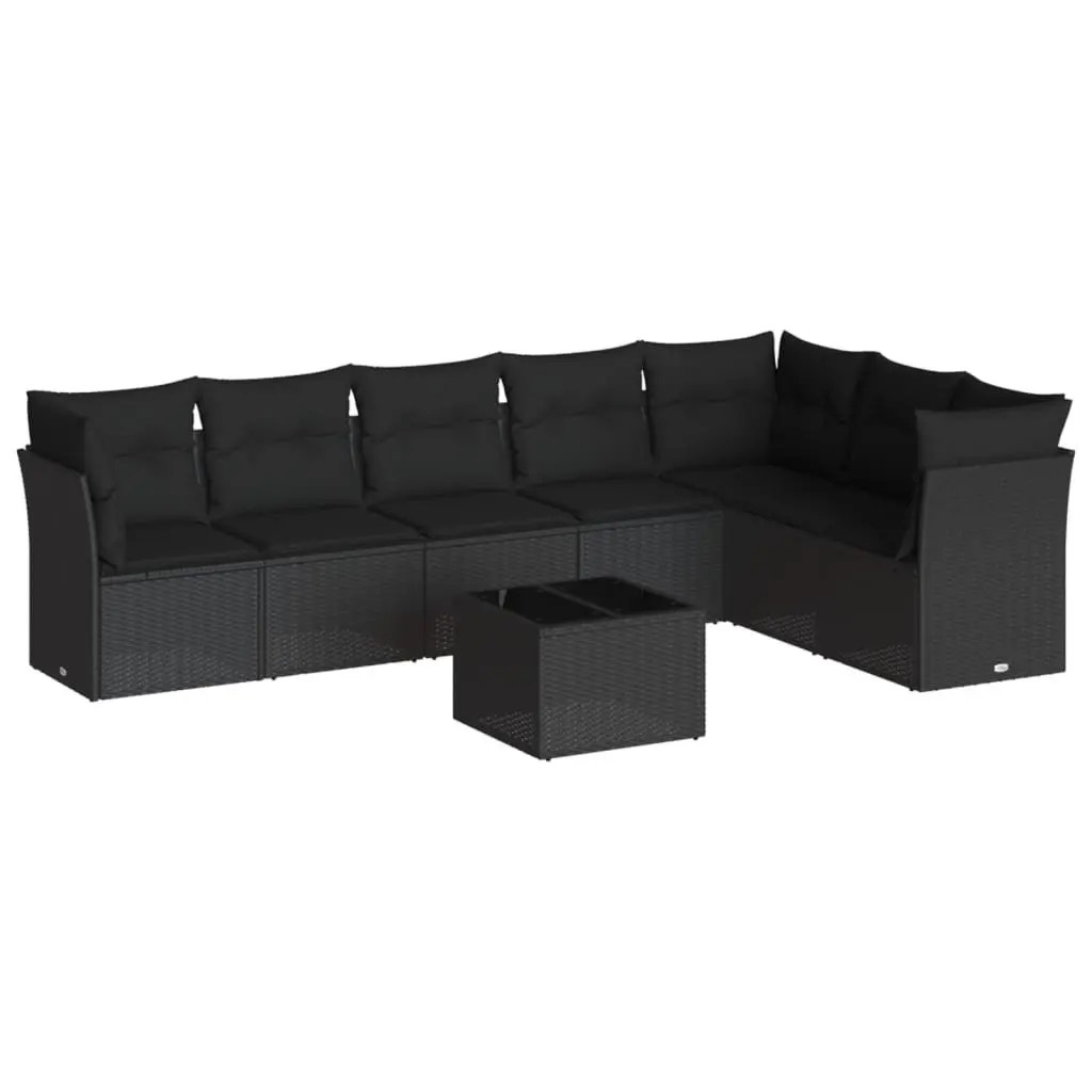 Garden Sofa Set 8 Piece Outdoor Furniture Black Poly Rattan Modular Patio