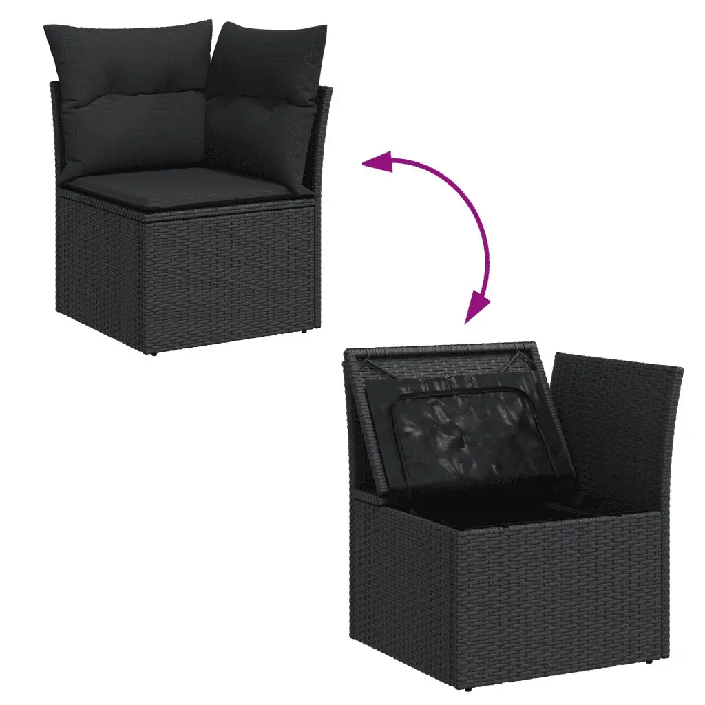 Garden Sofa Set 8 Piece Outdoor Furniture Black Poly Rattan Modular Patio