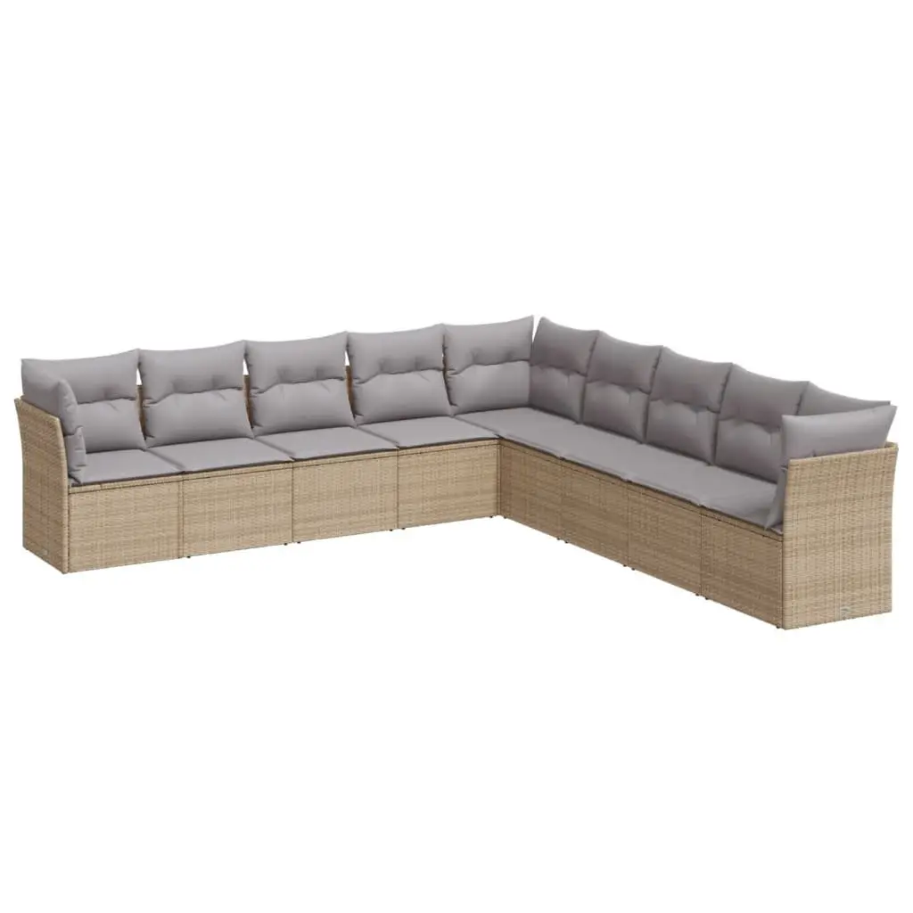 Garden Sofa Set 9 Piece Outdoor Furniture Beige Poly Rattan Patio Seating with