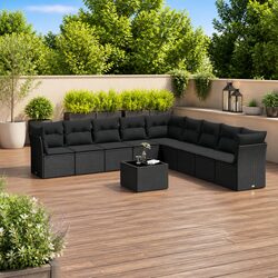 Garden Sofa Set 10 Piece Outdoor Furniture Black Poly Rattan Modular Patio