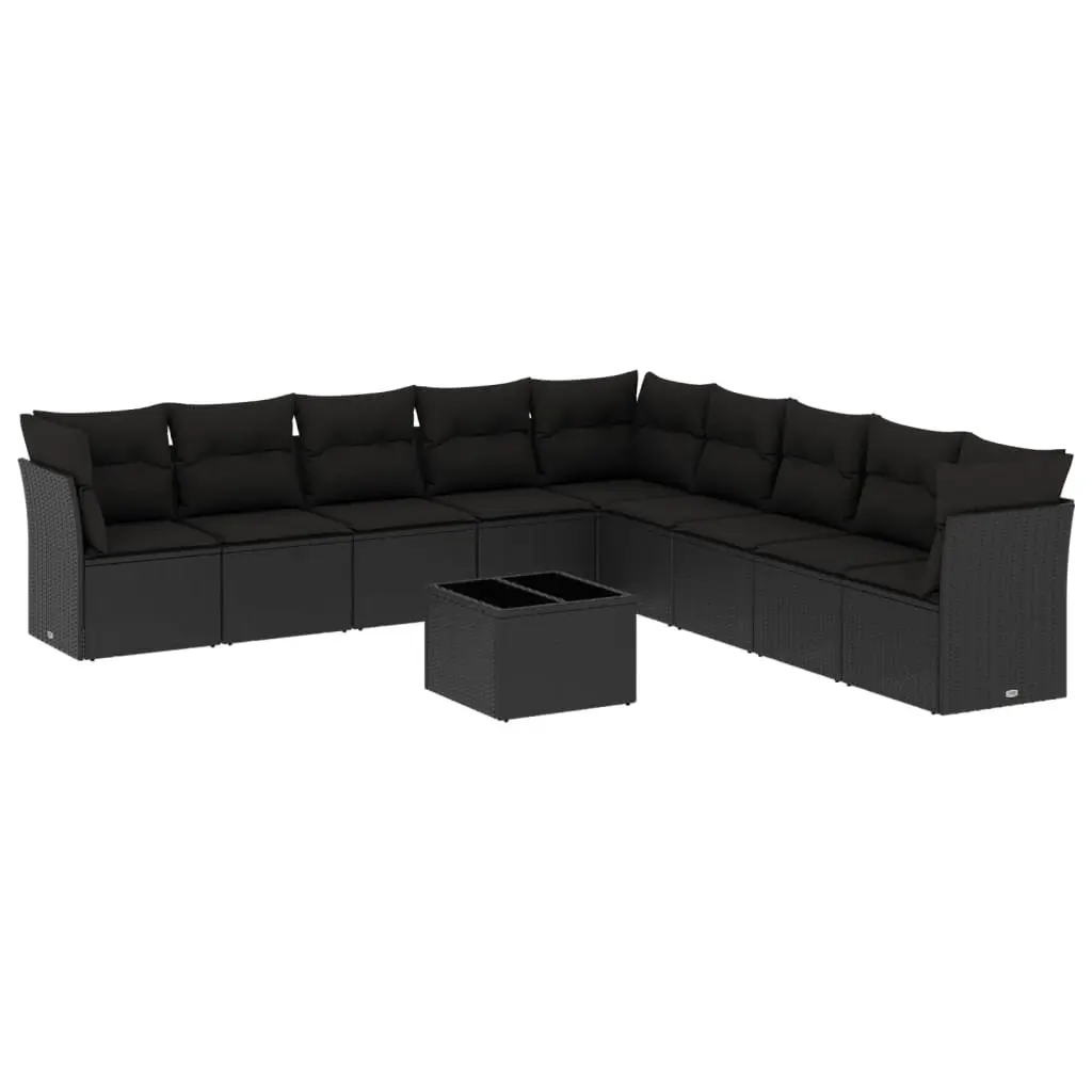Garden Sofa Set 10 Piece Outdoor Furniture Black Poly Rattan Modular Patio