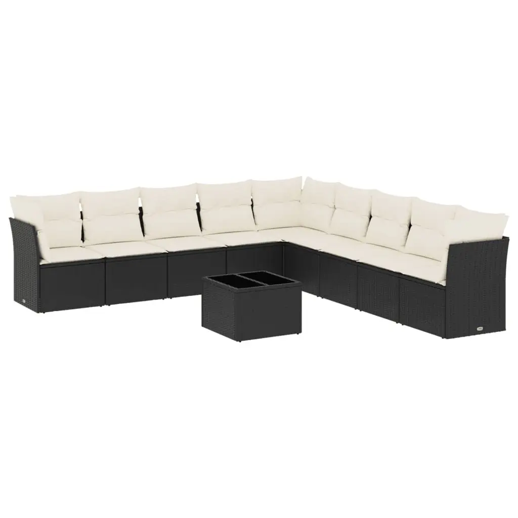 Garden Sofa Set 10 Piece Outdoor Furniture Black Poly Rattan Patio Seating
