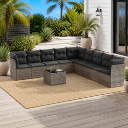 10 Piece Garden Sofa Set Outdoor Patio Furniture with Cushions Grey