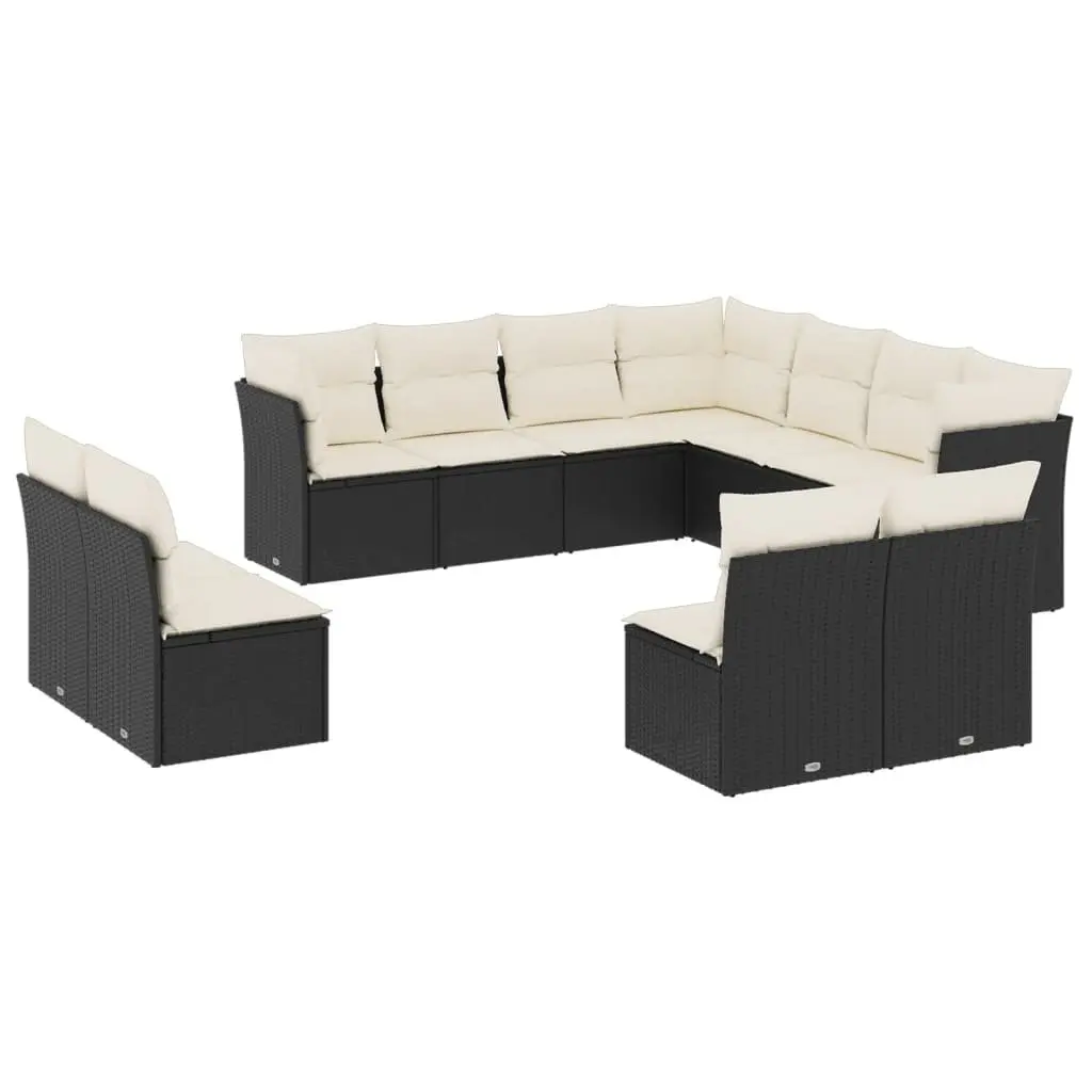 Garden Sofa Set 11 Piece Outdoor Patio Furniture Black Poly Rattan Modular