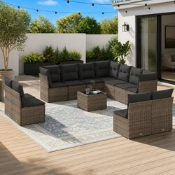 Garden Sofa Set 12 Piece Outdoor Furniture Grey Poly Rattan Patio Seating with