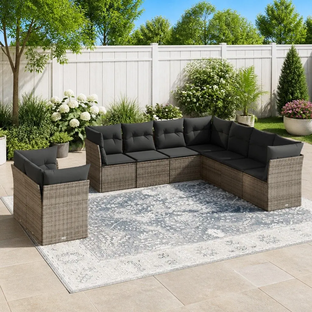 Garden Sofa Set 9 Piece Outdoor Furniture Grey Poly Rattan Patio Seating with