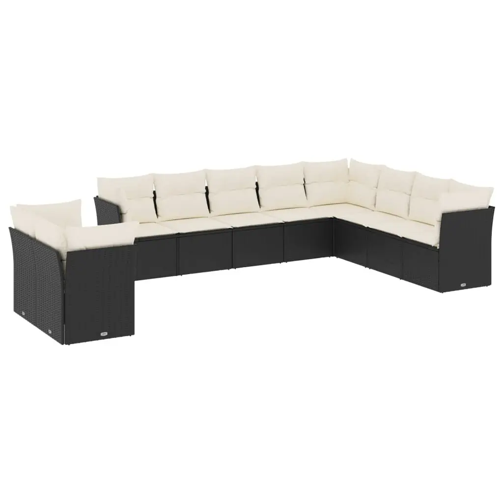 Modular Garden Sofa Set 10 Piece Black Poly Rattan Outdoor Furniture