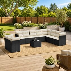 Friendly 11-Piece Black Garden Sofa Set for Your Patio