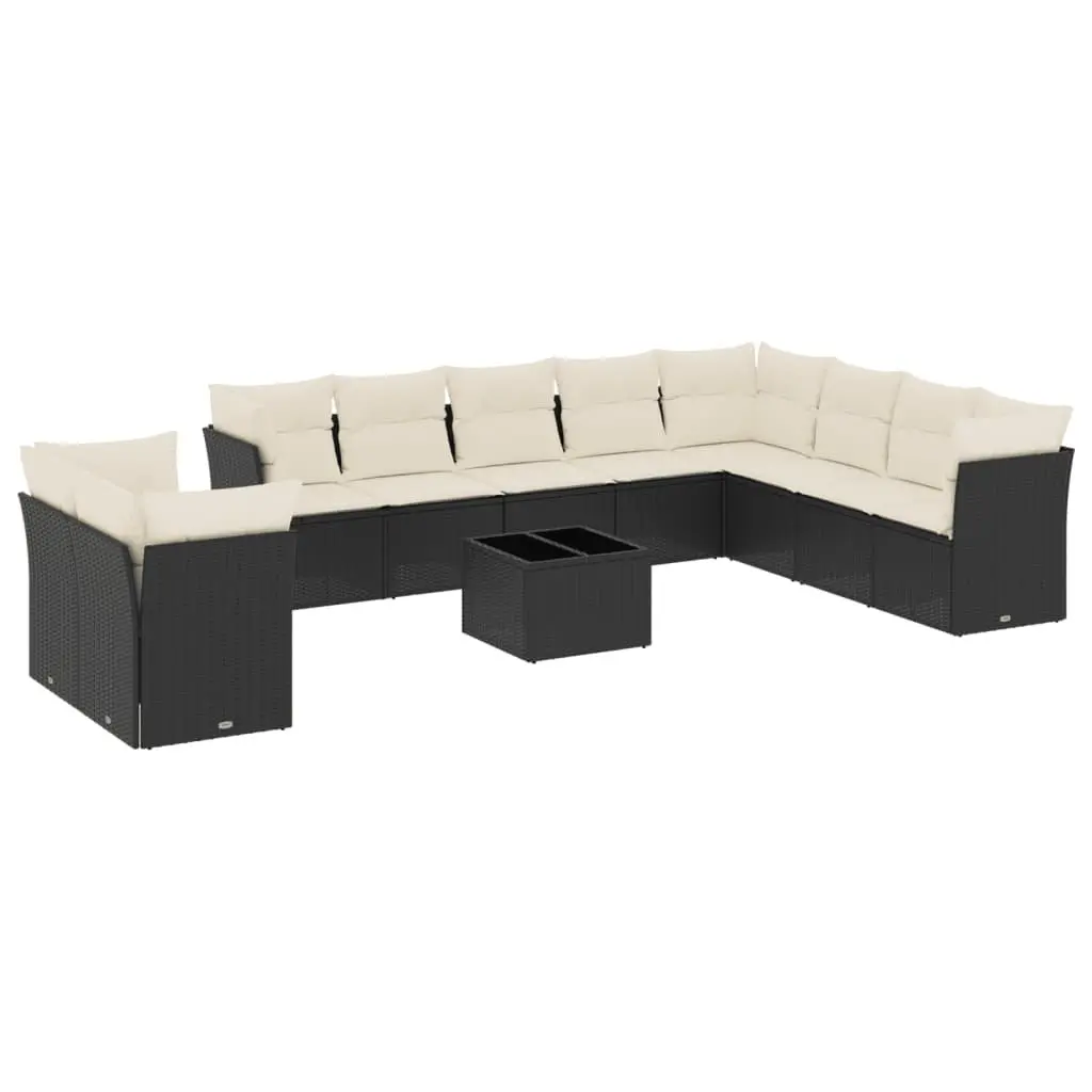 Garden Sofa Set 11 Piece Outdoor Furniture Black Poly Rattan Modular Patio
