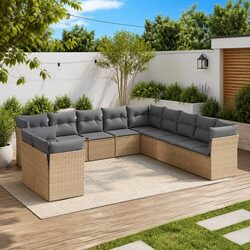 Outdoor Garden Sofa Set 11 Piece Beige Poly Rattan Patio Furniture with