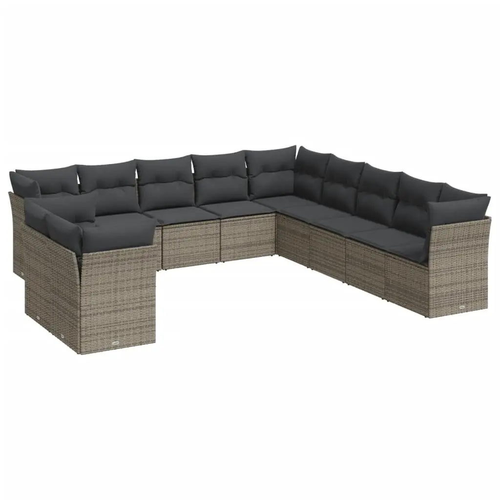 Outdoor Furniture Set Modular Grey PE Rattan 11 Piece Garden Sofa