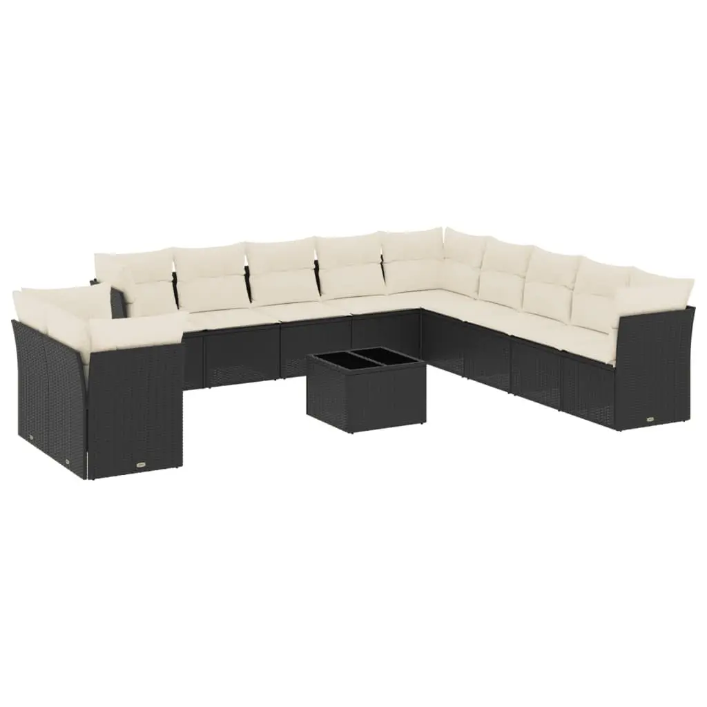 Garden Sofa Set 12 Piece Outdoor Furniture Black Poly Rattan Modular Patio