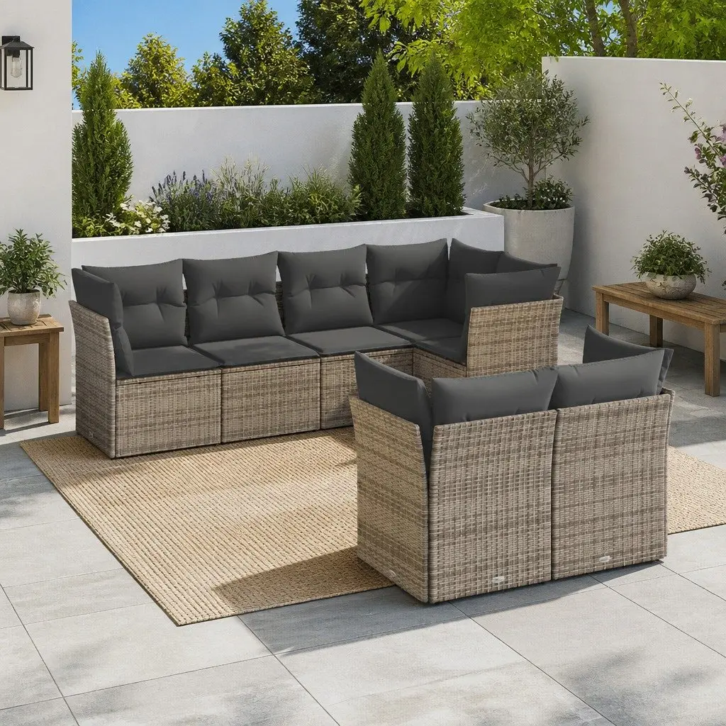 Modular Garden Sofa Set Outdoor Furniture 7 Piece Grey Poly Rattan Patio Lounge