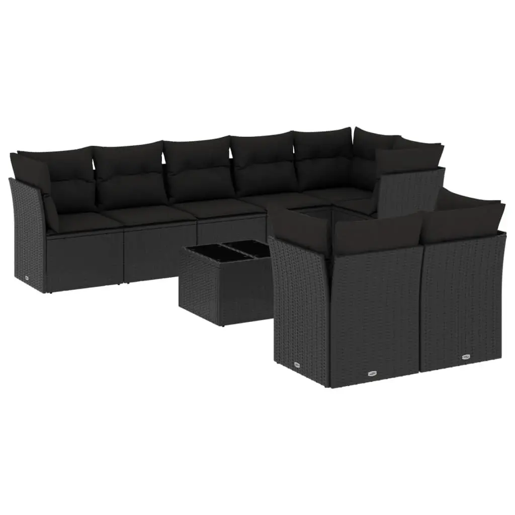 9 Piece Modular Garden Sofa Set Black PE Rattan Outdoor Furniture with Storage