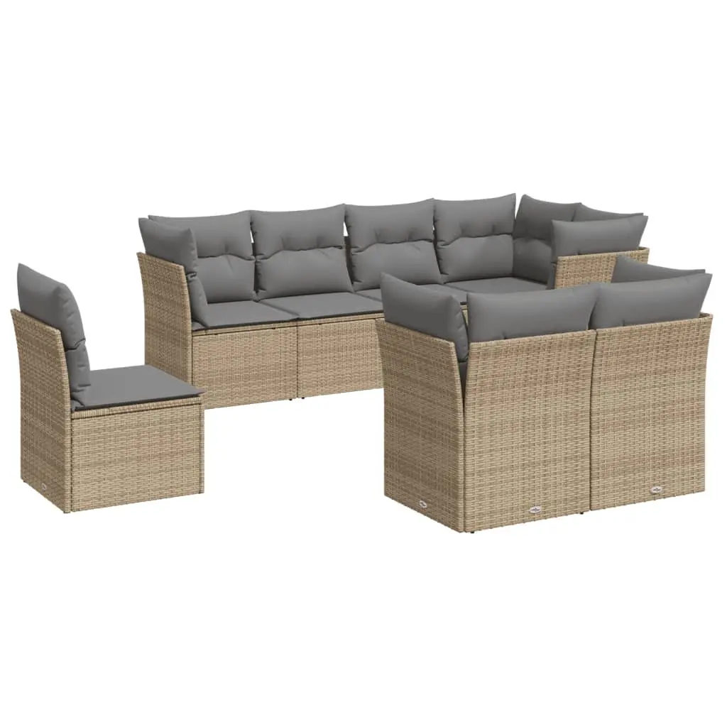 Outdoor Garden Sofa Set 8 Piece Beige Poly Rattan Patio Furniture Modular Seats