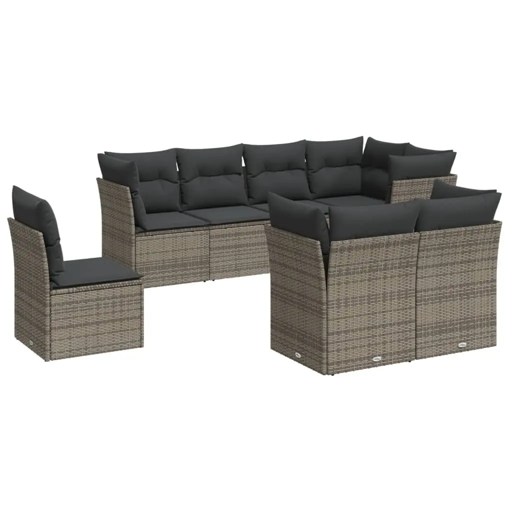 Garden Sofa Set Modular 8 Piece Grey Poly Rattan Outdoor Furniture