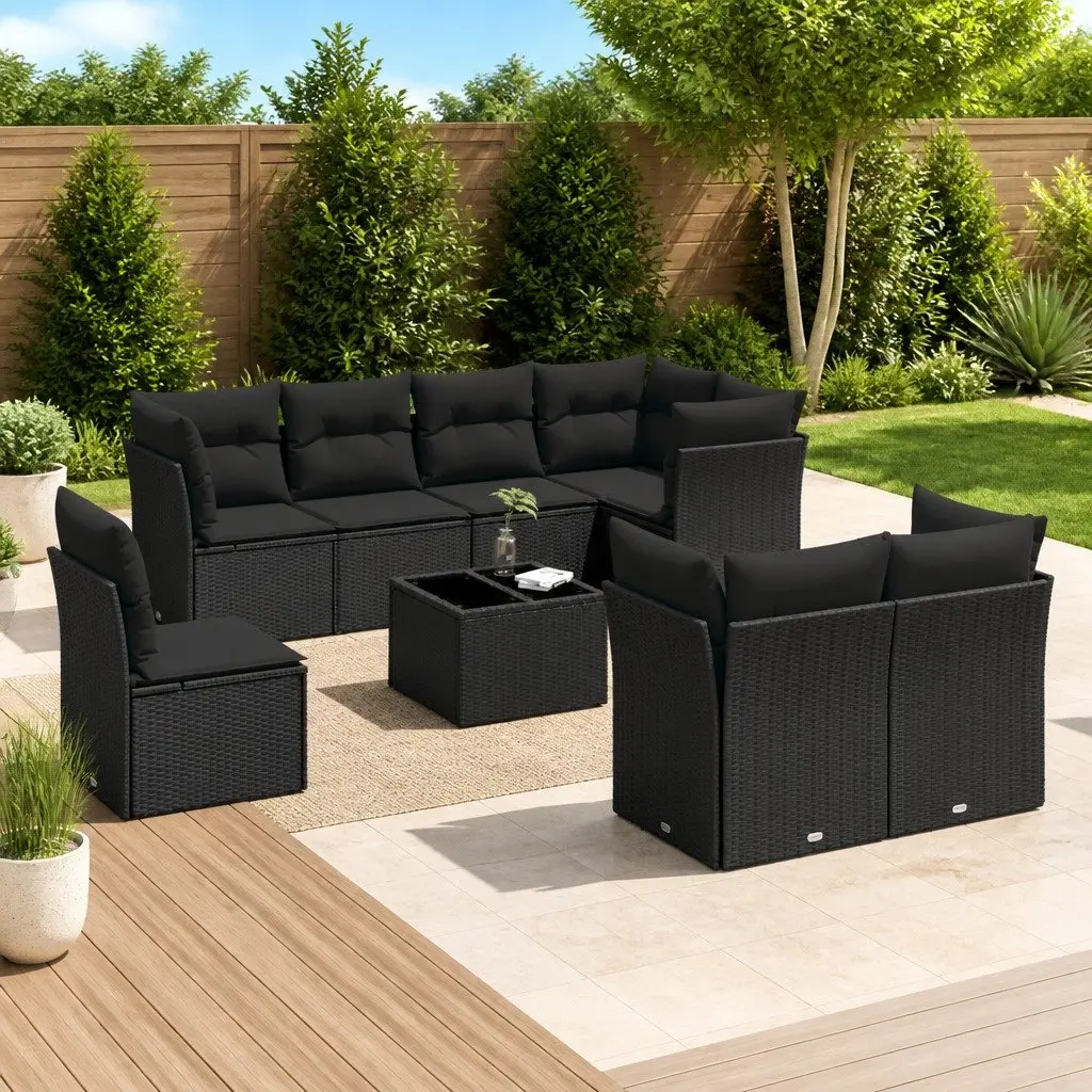Garden Sofa Set 9 Piece Outdoor Furniture Patio Seating with Storage Black