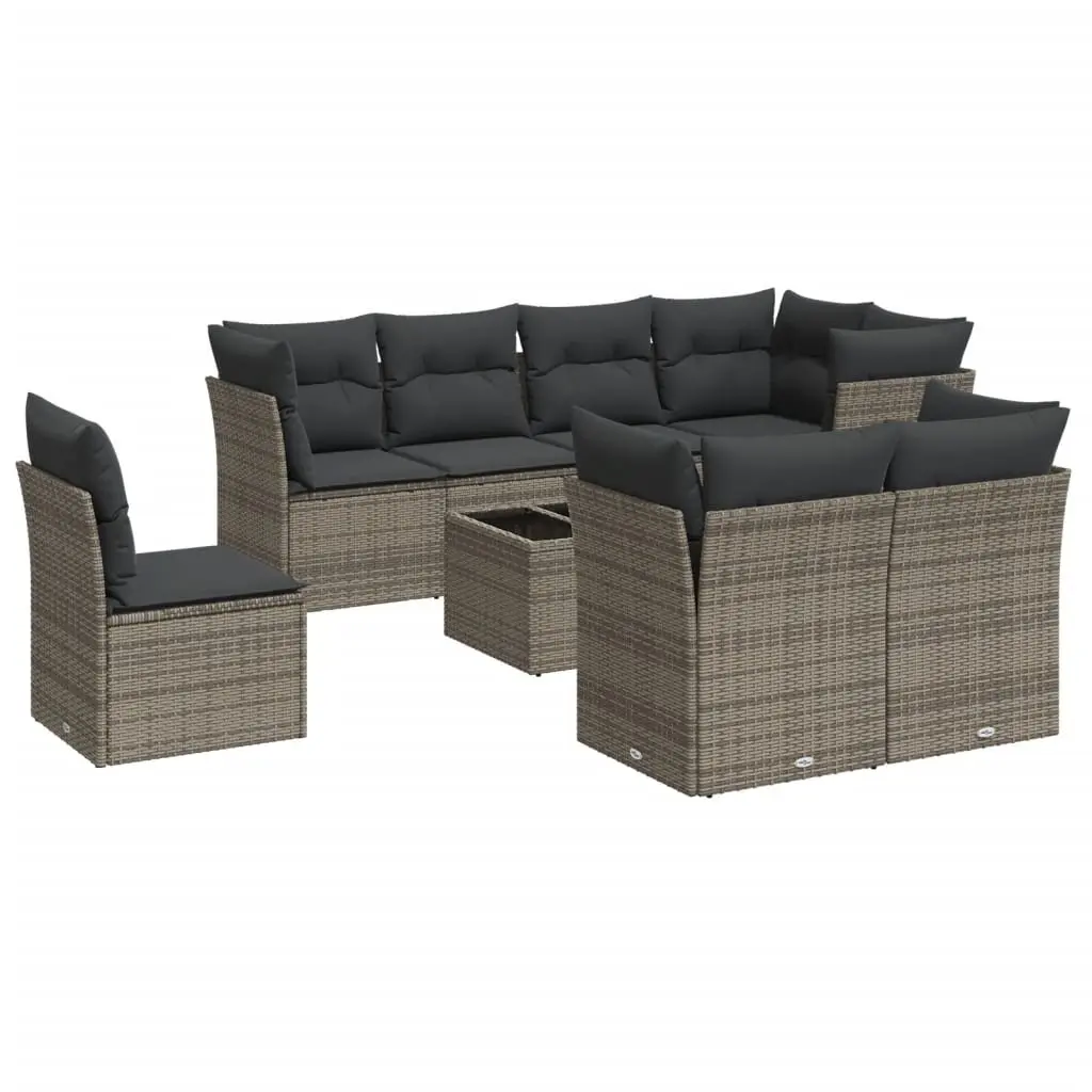 Garden Sofa Set 9 Piece Outdoor Furniture Patio Lounge Grey Poly Rattan with