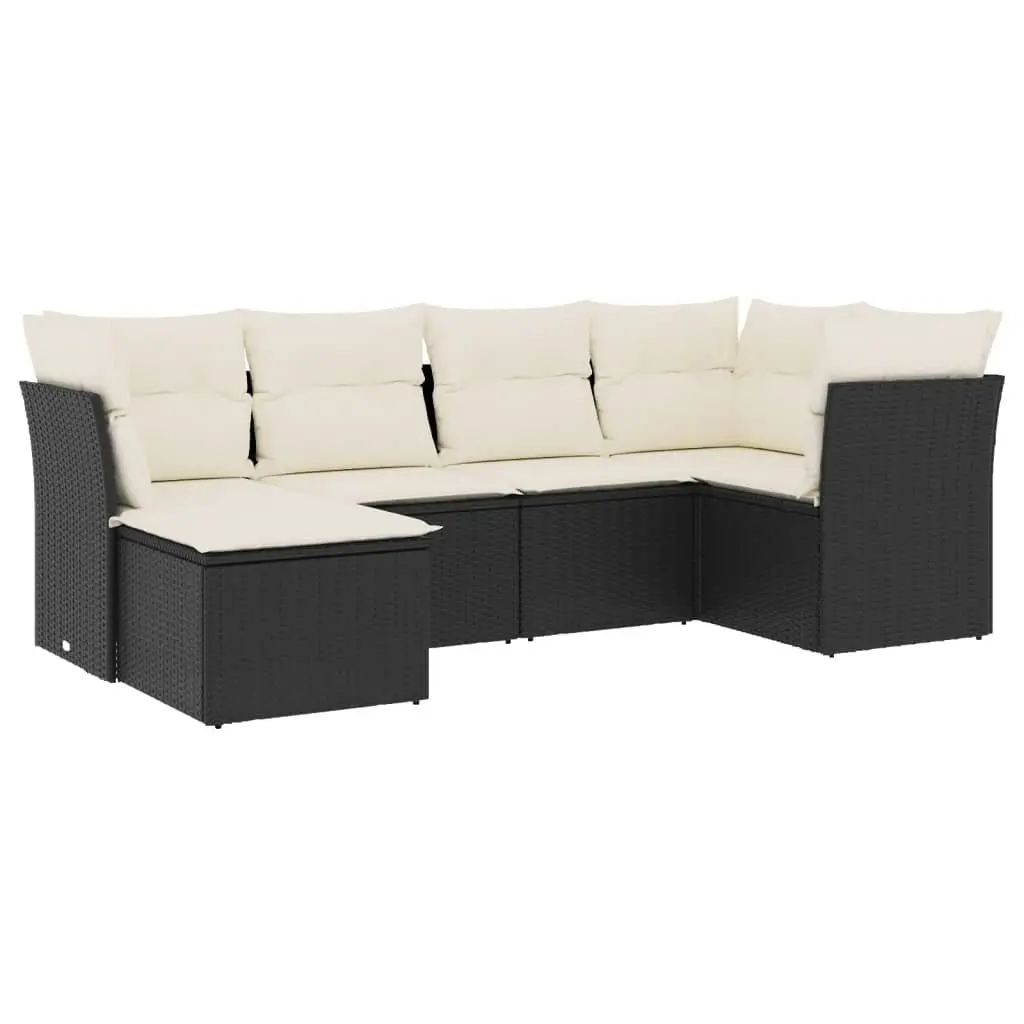 6 Piece Garden Sofa Set Outdoor Patio Furniture with Cushions Black Poly Rattan