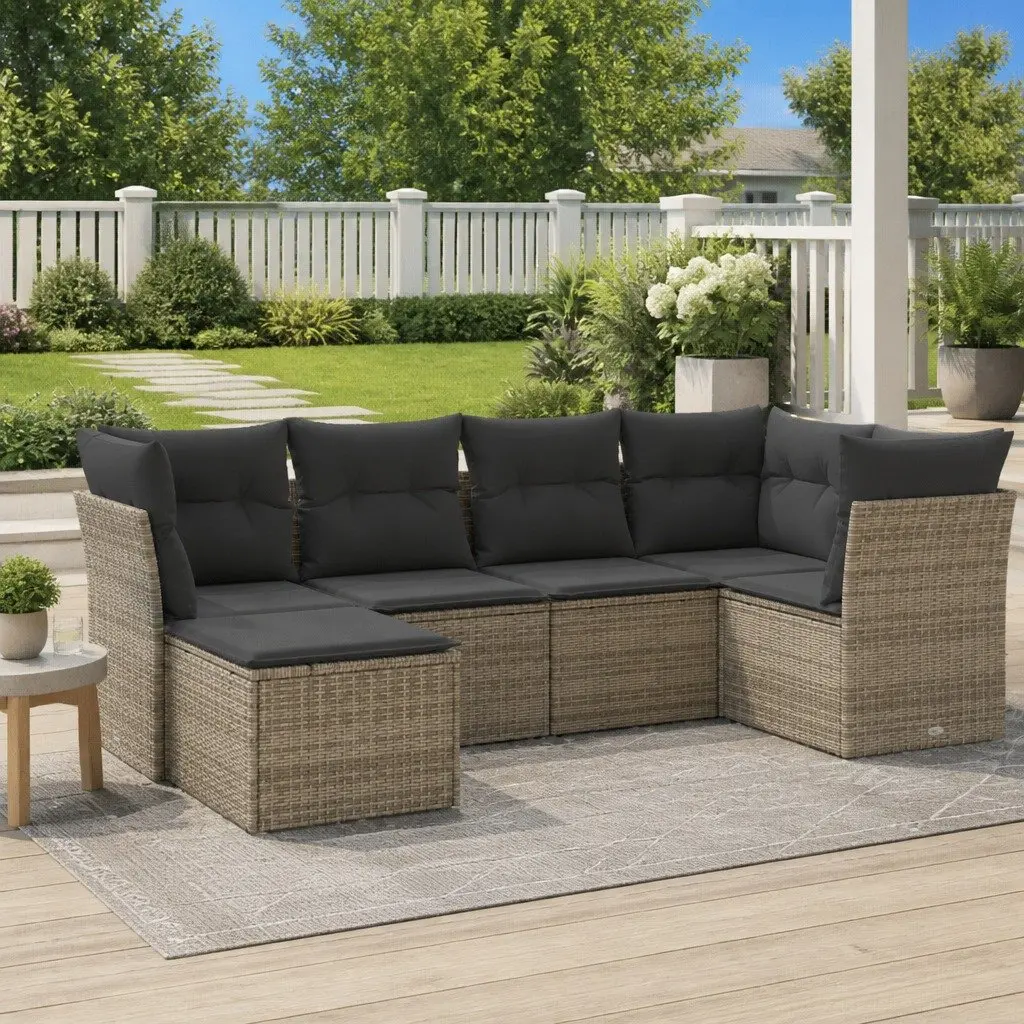 Garden Sofa Set Grey Poly Rattan 6 Piece Outdoor Furniture