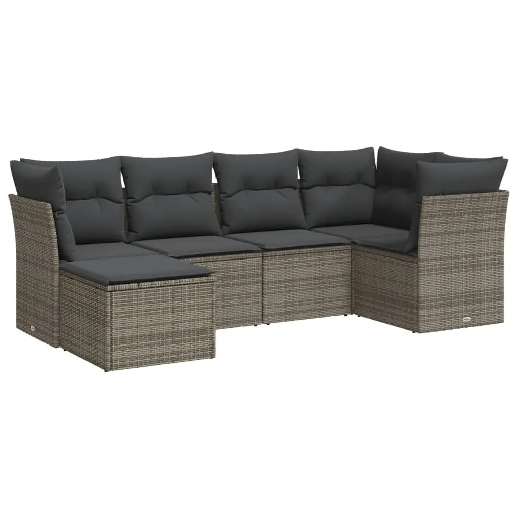 Garden Sofa Set Grey Poly Rattan 6 Piece Outdoor Furniture
