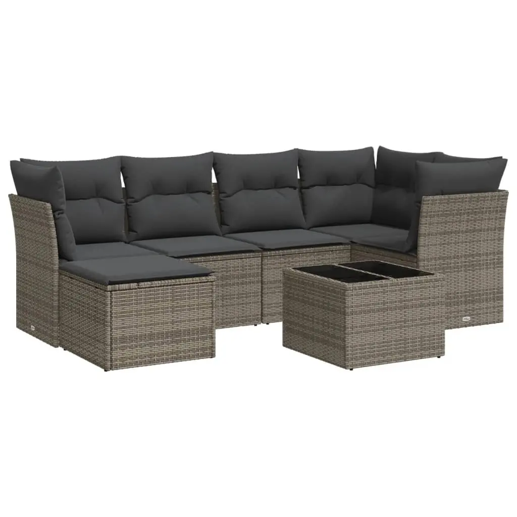 7 Piece Garden Sofa Set with Cushions Grey Poly Rattan Outdoor Patio Furniture