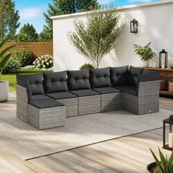 Garden Sofa Set 7 Piece Outdoor Furniture Patio Grey Poly Rattan Modular with