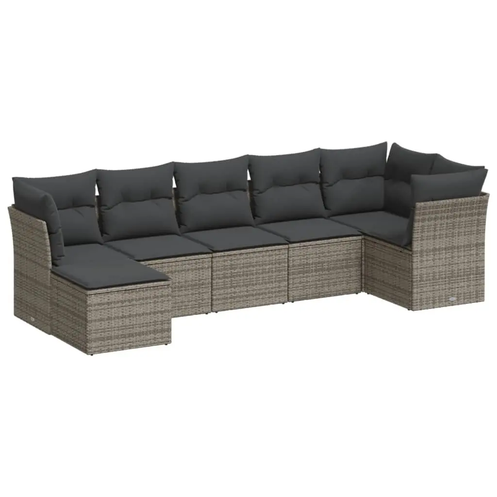 Garden Sofa Set Modular 7 Piece Outdoor Furniture Grey Poly Rattan