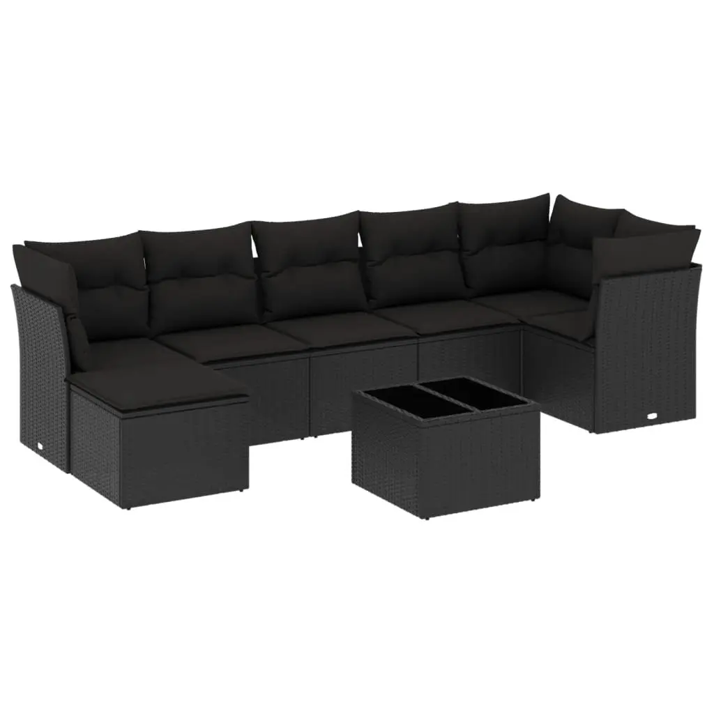Garden Sofa Set 8 Piece Outdoor Furniture Black Poly Rattan Patio Lounge with