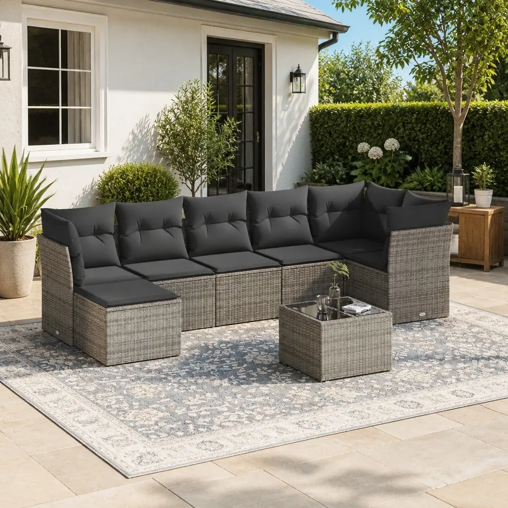 Garden Sofa Set Grey 8 Piece Outdoor Furniture Poly Rattan Patio Seating
