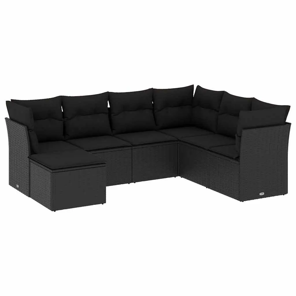 7 Piece Modular Outdoor Sofa Set Black Weather Resistant PE Rattan Patio Furniture