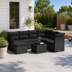 Friendly 8-Piece Black Outdoor Sofa Set with Easy Care