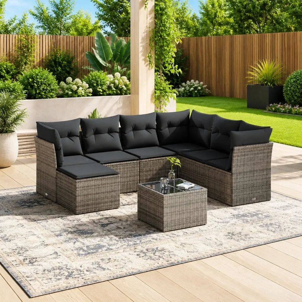 Garden Sofa Set Modular Grey 8 Piece Outdoor Furniture Poly Rattan Patio Seating