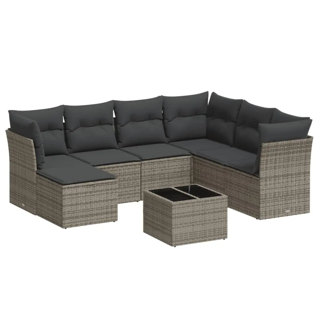 Garden Sofa Set Modular Grey 8 Piece Outdoor Furniture Poly Rattan Patio Seating