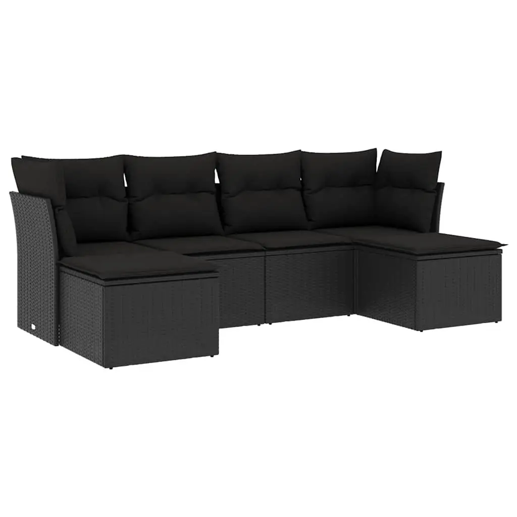 Garden Sofa Set 6 Piece Outdoor Furniture Black Poly Rattan Modular Patio Lounge